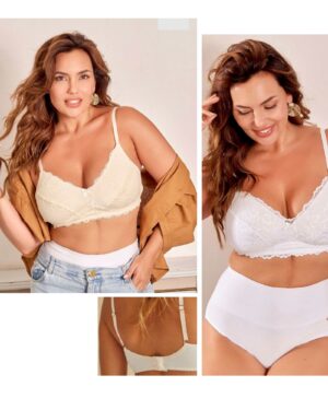 CORPIÑO CONFORT TAZA DOBLE SIN ARCO DE ALGODON, LYCRA Y PUNTILLA