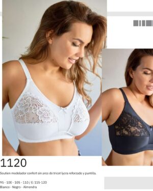 SOUTIEN MODELADOR CONFORT SIN ARCO DE TRICOT LYCRA REFORZADO Y PUNTILLA