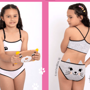 CONJ. TOP EN ALG/LYC ESTAMPADO Y CULOTE CON OREJAS 3D.