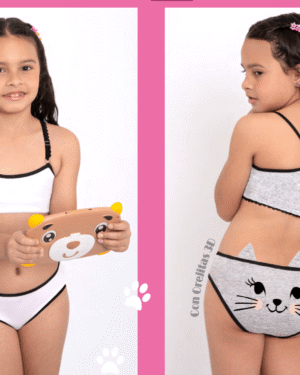 CONJ. TOP EN ALG/LYC ESTAMPADO Y CULOTE CON OREJAS 3D.