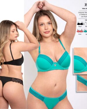 CONJUNTOT TASA SOFT CON BASE Y COLALESS DE MICROFIBRA CON PUNTILLA Y DIJE, ARGOLLAS Y CORREDERAS DORADAS.