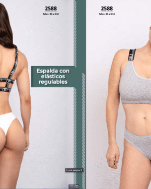 CONJUNTO DEPORTIVO - TOP Y COLA LESS EN ALG-LYCRA CON ELASTICO PERSONALIZADO.