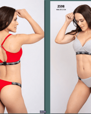 CONJUNTO DEPORTIVO - TRIANGULITO TASA SOFT Y COLA LESS EN ALG. LYCRA CON ELASTICO PERSONALIZADO.