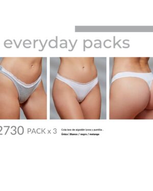 PACK X 3 COLA LESS ALGODON Y LYCRA CON PUNTILLA