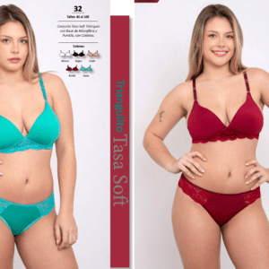 CONJUNTO TRIANGULO TASA SOFT DE PUNTILLA Y MICROFIBRA. CON COLALESS.