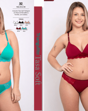 CONJUNTO TRIANGULO TASA SOFT DE PUNTILLA Y MICROFIBRA. CON COLALESS.