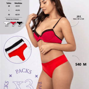 CULOTTE LESS EN ALGODON CON LYCRA CON PUNTILLA Talle M