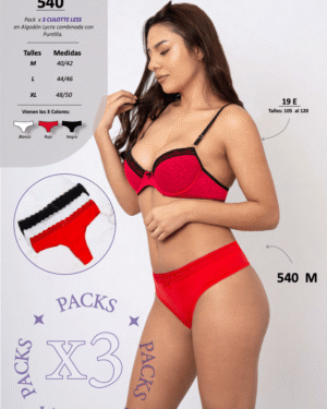 CULOTTE LESS EN ALGODON CON LYCRA CON PUNTILLA Talle XL