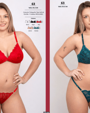 CONJUNTO TRIANGULO TASA SOFT DE PUNTILLA Y MICROFIBRA. COLALESS REGULABLE.