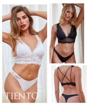 CONJUNTO TRIANGULO TAZA SOFT Y COLA LESS DE MICROFIBRA Y PUNTILLA