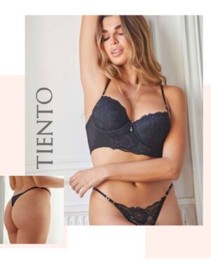 CONJUNTO CORSET TAZA SOFT Y TANGA LESS DE TUL Y PUNTILLA