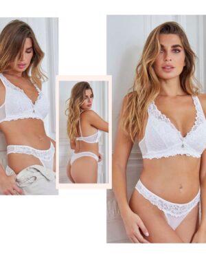 CONJUNTO TRIANGULO TAZA SOFT Y COLA LESS DE TUL LYCRA Y PUNTILLA