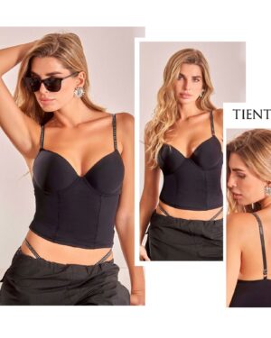 CORSET CON TAZA SOFT Y BRETEL CON STRASS DE MICROFIBRA