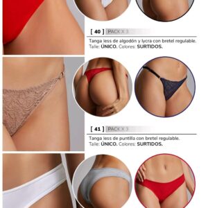 PACK POR 3 TANGA LESS DE ALGODON Y LYCRA CON BRETEL REGULABLE