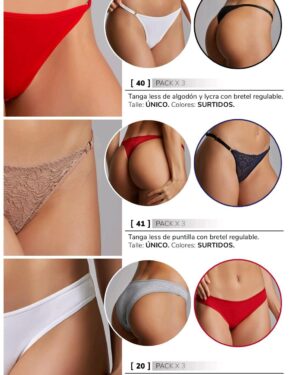 PACK POR 3 TANGA LESS DE PUNTILLA CON BRETEL REGULABLE