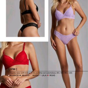 CONJ. TASA SOFT TRIANGULO DE PUNTILLA CON CULOTTE LESS.