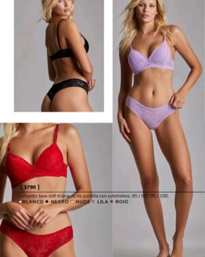 CONJ. TASA SOFT TRIANGULO DE PUNTILLA CON CULOTTE LESS.