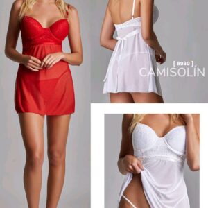 CAMISOLIN TASA SOFT DE TULL DE LYCRA Y PUNTILLA CON TANGA.