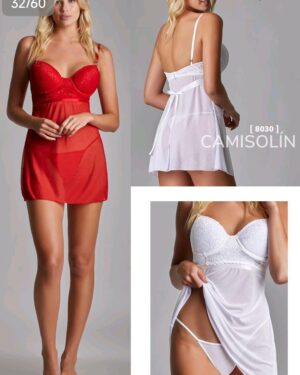 CAMISOLIN TASA SOFT DE TULL DE LYCRA Y PUNTILLA CON TANGA.