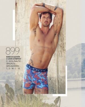 BOXER DE ALG. LYCRA ESTAMPADO HOJAS MELANGE C/COLLARETA